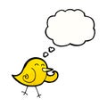 cartoon laughing bird with thought bubble