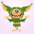 Cartoon laughing green monster. Vector illustration of green monster . Halloween design.