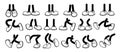 Cartoon legs in shoes. Comic retro feet in different poses, funny character mascot foot in boot, leg standing, walking