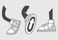 Cartoon legs. Vector walking feet in various positions. Legs in boots. Coloring vector isolated illustration