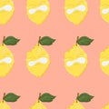 Cartoon lemon character get zest vector seamless pattern