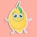 Cartoon lemon vector image, sticker of cute lemon,