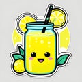 Cartoon lemonade in a bottle with a happy smiling face