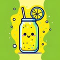 Cartoon lemonade in a bottle with a happy smiling face