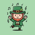 Cartoon Leprechaun Dancing with Musical Notes for St. Patricks Day Royalty Free Stock Photo