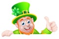 Cartoon Leprechaun Peeking Over Sign