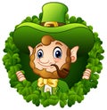 Cartoon Leprechaun in a round circle with a smoking pipe