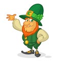 Cartoon Leprechaun. Vector illustration of Leprechaun character presenting. St Patrick`s Day mascot.