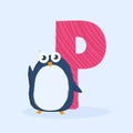 Cartoon letter of the alphabet with animal character penguin Royalty Free Stock Photo