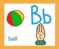 Cartoon letter B. Creative English alphabet. ABC concept. Sign language and alphabet