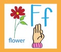 Cartoon letter F. Creative English alphabet. ABC concept. Sign language and alphabet.