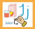 Cartoon letter J. Creative English alphabet. ABC concept. Sign language and alphabet.