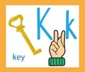 Cartoon letter K. Creative English alphabet. ABC concept. Sign language and alphabet.