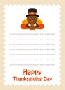 Cartoon letter thanksgiving day with cute turkey with hat Royalty Free Stock Photo