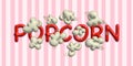 cartoon lettering popcorn with cute popcorns illustration design
