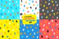 Cartoon lettering seamless patterns set with english alphabet