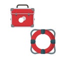 Cartoon lifebuoy, first aid kit, emergency box. Insurance symbol, colorful illustration on a white background, summer, sea, Royalty Free Stock Photo