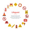 Cartoon Lifeguard Signs Banner Card Circle. Vector