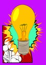 Cartoon Light Bulb, comic book Idea. Vintage vector comics, pop art design