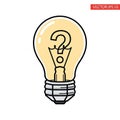A cartoon light bulb with a question mark inside, a concept for a query. vector design Generative AI Royalty Free Stock Photo