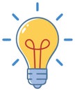 Cartoon Lightbulb Glowing with Idea Radiating Innovation and Conceptual Thought Process in a Simple Design Royalty Free Stock Photo