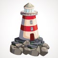 Cartoon lighthouse on a rock. Vector illustration. Royalty Free Stock Photo