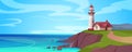 Cartoon lighthouse on sea coast Royalty Free Stock Photo