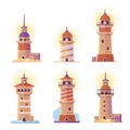 Cartoon lighthouse vector icons