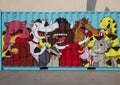 Cartoon like happy animals painted on a large trash bin at the first State Fair of Texas drive through event in 2020.