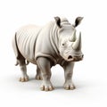 Cartoon-like Rhino In Precisionism Style On White Background