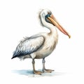 Cartoon-like Watercolor Portrait Of A Happy Pelican