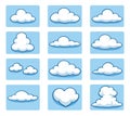 Cartoon line art cloud set featuring various shapes for weather and sky designs Royalty Free Stock Photo
