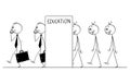 Cartoon of Line of Dull Men Transforming in to Businessmen, Concept of Education