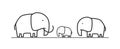 Cartoon line elephant family on white background.