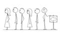 Cartoon of Line of People Waiting in Queue