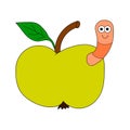 Cartoon linear doodle retro worm apple isolated