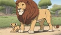 A cartoon lion and lion cub standing together Royalty Free Stock Photo