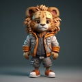 Super Cute 3d Cartoon Lion In Hip Hop Style With Urban Clothes Royalty Free Stock Photo