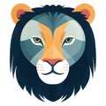 Cartoon lion face navy blue mane, orange ears