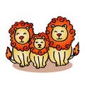Cartoon lion family on white background.