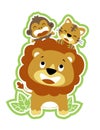 Cartoon of lion and friends, monkey, tiger on white background