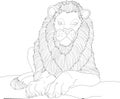 Cartoon lion laying in african savannah graphic sketch template. Vector illustration for children in black and white Royalty Free Stock Photo