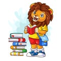 Cartoon lion reading a book Royalty Free Stock Photo