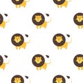 Cartoon Lion Seamless Pattern on White Background.