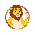 Cartoon lion smiling thumbs up in a circle as character mascot, vector illustration