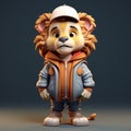 Super Cute Cartoon Lion In Urban Clothes - 3d Character Design Royalty Free Stock Photo