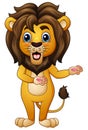 Cartoon lion in welcoming gesture