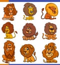 Cartoon lions comic animal characters set