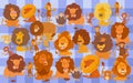 Cartoon lions and monkeys set or paper pack or fabric design