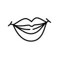 Cartoon lips smile line icons set. Character hand.